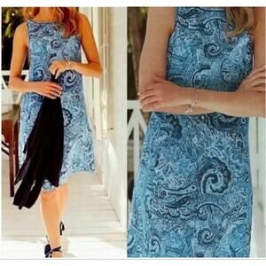 J Jill Love Linen Sleeveless Shift Dress Sz XS Coastal Lagenlook Blue Paisley